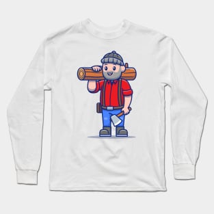Cute Carpenter Holding Ax And Wood Long Sleeve T-Shirt